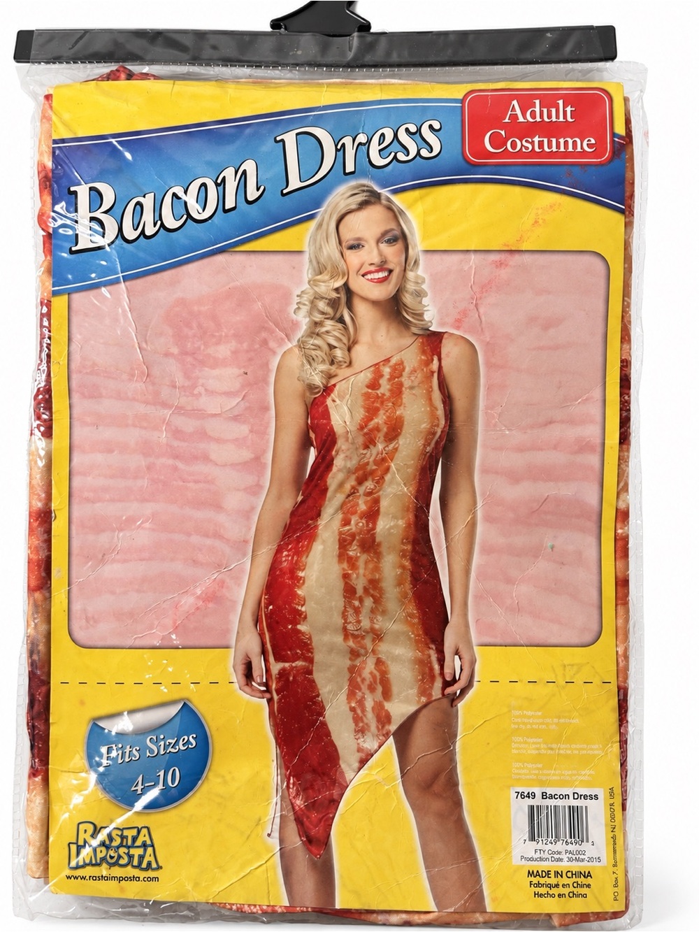 Women's Bacon Dress Halloween Adult Costume Food Theme Fits 4-10 One Shoulder